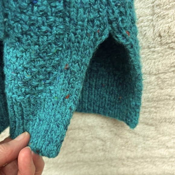 LANDS END Aqua Green Confetti Rag Sweater Wool Blend XL - Picture 14 of 15